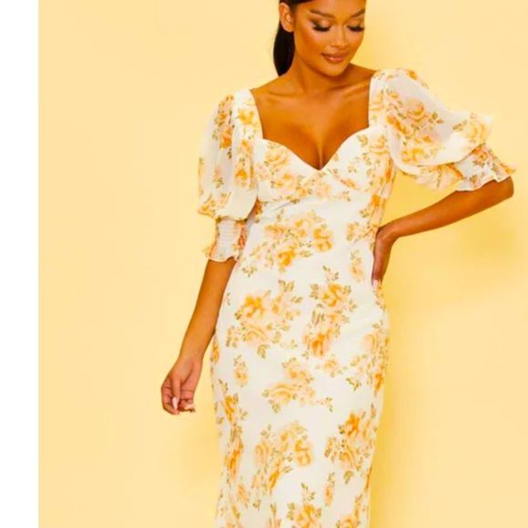 ✨NWOT✨VICI✨FLORAL PUFF SLEEVE OPEN BACK MAXI DRESS - Picture 2 of 11